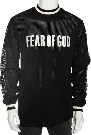 Fear of God Black Synthetic Logo Print Long Sleeved Mesh-Jersey T-Shirt