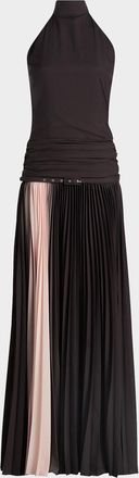 La Petite Robe Di Chiara Boni Etani Plisse Drop-Waist Halter Gown
