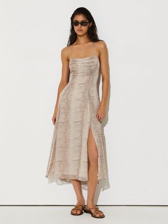 Reiss Neutral Snake-print Midi Beach Dress, 12