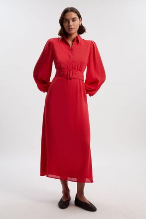 Karen Millen Womens Georgette Belted Blur Print Woven Shirt Dress - Orange - Size 10 UK