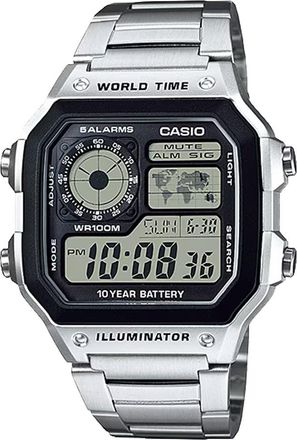 Casio Mens Black and Silver Digital Watch - AE-1200WHD-1AV