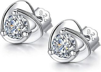 Generic 1 Pair Heart-Shaped Earrings Fashion Crystal Diamond Glittering Stud Earrings Jewelry for Womens Gift - Silver Fashion Professionals