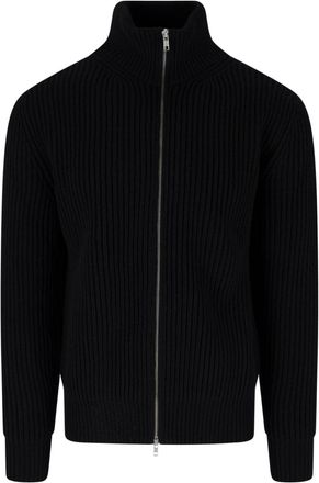 Maison Margiela Black Wool-Blend Ribbed Zip Turtleneck
