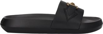 Versace Zwarte Leren Slippers