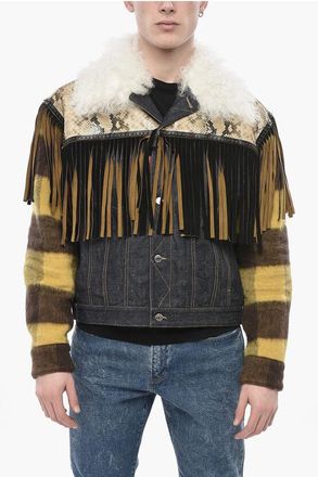 Dsquared2 Western Mesh-Up Jacket in Mixed Fabrics with Fringes size 50