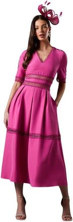 Coast Crochet Insert Crepe V-Neck Midi Dress in Pink at Nordstrom, Size 10