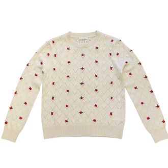 JUMPER 1234 Womens Fancy Floral Crew Sweater In Limestone