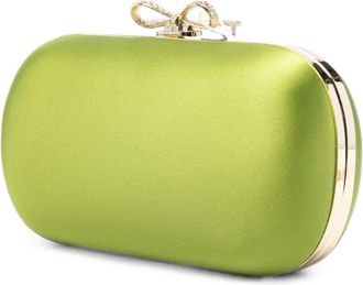 Self Portrait Satin with Bow Detail Clutch - Green