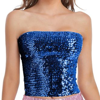 Generic Sequin Tube Top Womens Off Shoulder Sleeveless Tank Top Y2k Slim Fit Crop Top Glitter Summer Tops Elegant Glitter Tops Women Shiny Party Club Top Stra