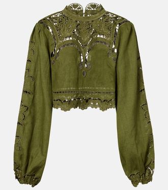 Farm Rio Blusa in lino con pizzo floreale