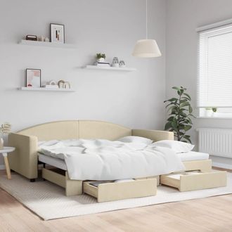 vidaXL Sof&aacute; Cama Nido Con Cajones Tela Color Crema 100x200 Cm Vidaxl