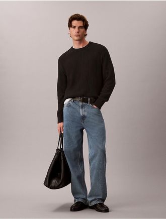 Calvin Klein Jeans Calvin Klein Mens Cotton Tuck Stitch Sweater - Black - XL