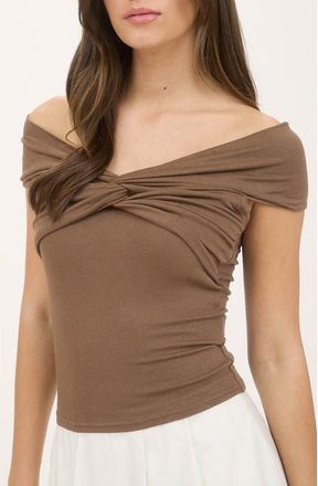 Blu Pepper Off the Shoulder Knit Crop Top in Brown at Nordstrom Rack, Size Medium