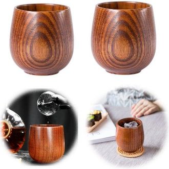 OEM Juego De 2 Tazas De T&eacute; De Madera Natural - Para T&eacute; Y Azufaifo - Tazas Hechas A Mano - Para Caf&eacute;, Cerveza