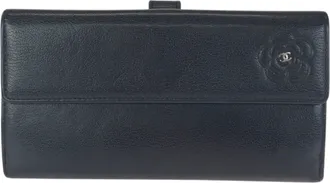 Chanel Black Leather Long Wallet (Bi-Fold) (Pre-Owned)