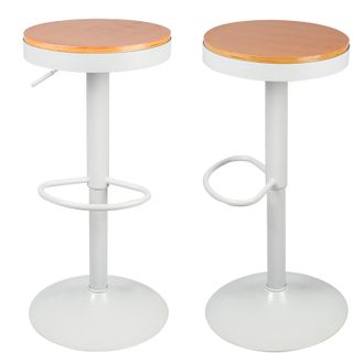 Oobest Skecten 2 X Taburete De Silla De Bar De Madera, Taburete De Bar De Cocina Ajustable En Altura - Blanco