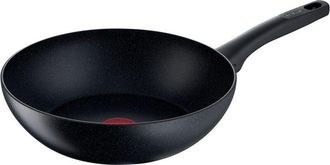 T-fal G28119 - Padella wok Black Stone 28 cm, rivestimento antiaderente Mineralia+, sicura, segnale termico, adatta a induzione, cottura sana, effetto