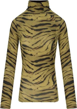 Ganni Khaki Zebra Print Turtleneck Top