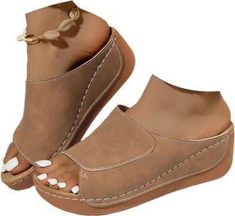 Generic Comfortable Wedge Sandals for Women 2026 Summer Breathable Dressy Platform Slip On Walking Solid Color Sandals with Arch Support Open Toe Wide Casual 