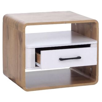 Hhg [nunca Usado] Mesita De Noche Hhg-820, Mesita Auxiliar, Caj&oacute;n De Mdf 40 X 48 X 44 Cm, Acabado Roble Wotan, Blanco