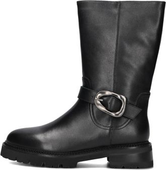 Stefano Lauran Zwarte Biker Boots voor Vrouwen - Dames - Hoge Laarzen - Zwart - 41 EU - Wol - Schoenen