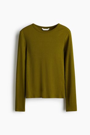 H&M Geripptes Baumwollshirt - Olivgr&uuml;n