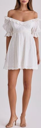 House of CB Maisie Broderie Anglaise Cotton Babydoll Minidress in White at Nordstrom, Size X-Small