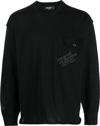 Dsquared2 ribbed crew neck jumper - men - Virgin Wool - S - Black