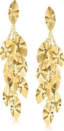 Ross-Simons Italian 18kt Gold Over Sterling Leaf Drop Earrings