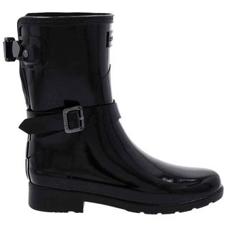 Hunter Refined Adjustable Short Gloss Rubber Womens Ankle Boots - Black - Size:UK 8