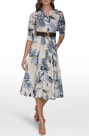 DKNY Belted Stretch Cotton Shirtdress in Tempest Mult at Nordstrom, Size 12