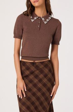 ASTR the Label Imitation Pearl Detail Sweater in Brown at Nordstrom Rack, Size Large