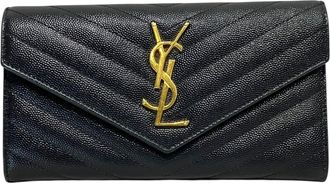Saint Laurent Black Leather Long Wallet (Bi-Fold) (Pre-Owned)