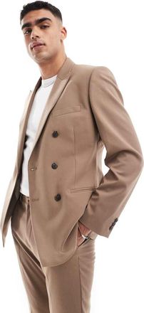 Asos Giacca da abito doppiopetto slim color pietra scuro-Neutro