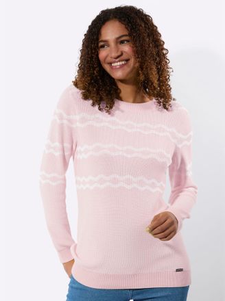 Casual Looks Rundhalspullover CASUAL LOOKS Pullover, Damen, Gr. 36, hellros&eacute;, meliert, 50% Baumwolle, 50% Polyacryl, gemustert, mehrfarbig, Pullover Rundhalspullov