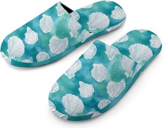 Generic Seashells Mens Cotton Slippers Memory Foam Comfort House Shoes Winter Indoor Slipper for Hotel Casa Spa
