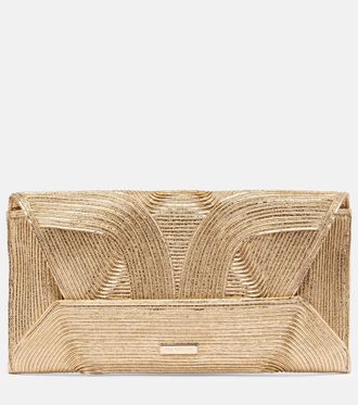 Aquazzura Vacanza Mini leather-trimmed raffia clutch