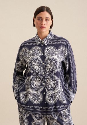 Seidensticker Hemdbluse SEIDENSTICKER Schwarze Rose, Damen, Gr. 5XL50, blau (dunkelblau), 100% Viskose, bedruckt, regular fit, ohne Ausschnitt, Blusen Hemdbluse, La