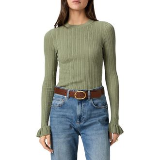 Paige Ophelia Pointelle Organic Cotton Blend T-Shirt in Sage at Nordstrom, Size Large