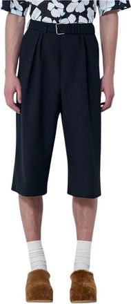 Dries Van Noten Korte Broeken, Heren, Zwart, L, Wol, Gekreukte wollen broek tot op de knie