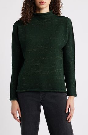 Frank & Eileen Monterey Stripe Cotton Funnel Neck Sweater in Green Gold Glitter at Nordstrom, Size X-Small