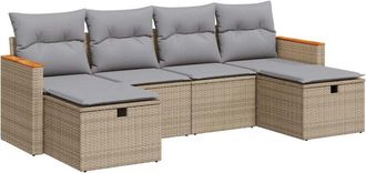 vidaXL Juego De Sof&aacute;s Jard&iacute;n Con Cojines 6 Pzas Rat&aacute;n Sint&eacute;tico Beige Vidaxl