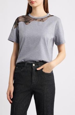BOSS Eptima Lace Inset Cotton T-Shirt in Pebble Melange at Nordstrom Rack, Size Medium