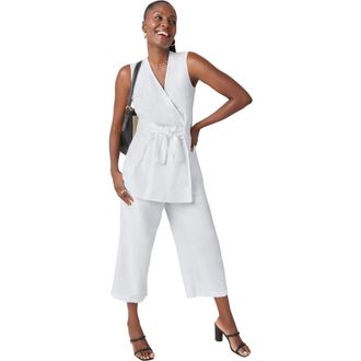 Jessica London Sleeveless Faux Wrap Tie Waist Tunic in White at Nordstrom, Size 26