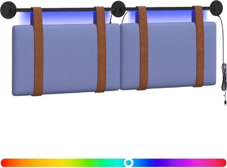 vidaXL Cabecero Colgante Con Luz Led Azul Jeans Pu Antiguo Vidaxl