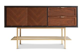 PIB Aparador de madera marr&oacute;n oscuro con puertas deslizantes y 2 cajones