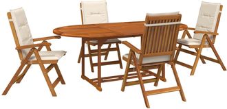 vidaXL Conjunto De Comedor Exterior Con Parasol 6 Uds. Blanco Crema Vidaxl