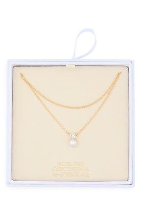 Nordstrom Rack Cubic Zirconia & Faux Pearl Pendant Necklace in Clear- White- Gold at Nordstrom Rack