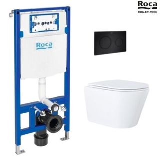 Roca Bastidor Roca Duplo Con Cisterna Empotrada Y Pulsador Pl10 Negro Mate Y Wc Susp. Orion Blanco Tapa Fina 51,5 Cm Vortex Kp