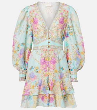 Camilla Embellished floral linen and silk minidress